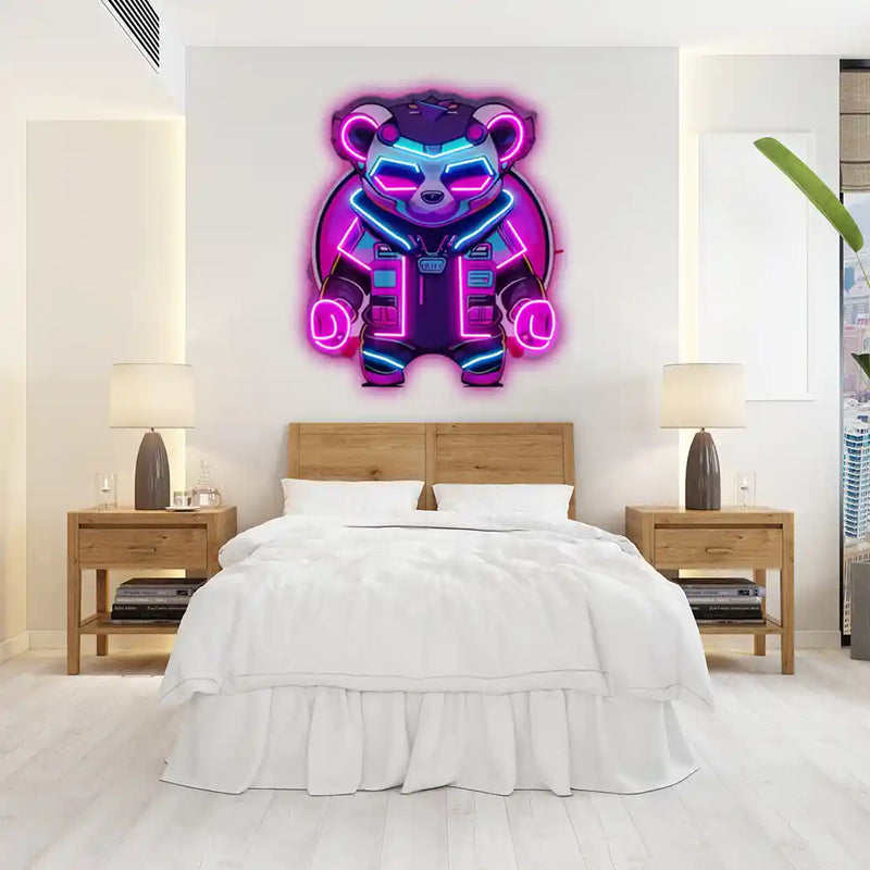 UV LED neon sign featuring Cyberpunk Panda design by Neon.Shop