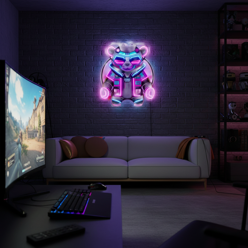 UV LED neon sign featuring Cyberpunk Panda design by Neon.Shop