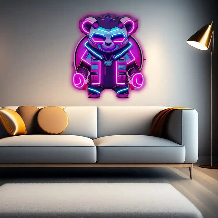 UV LED neon sign featuring Cyberpunk Panda design by Neon.Shop
