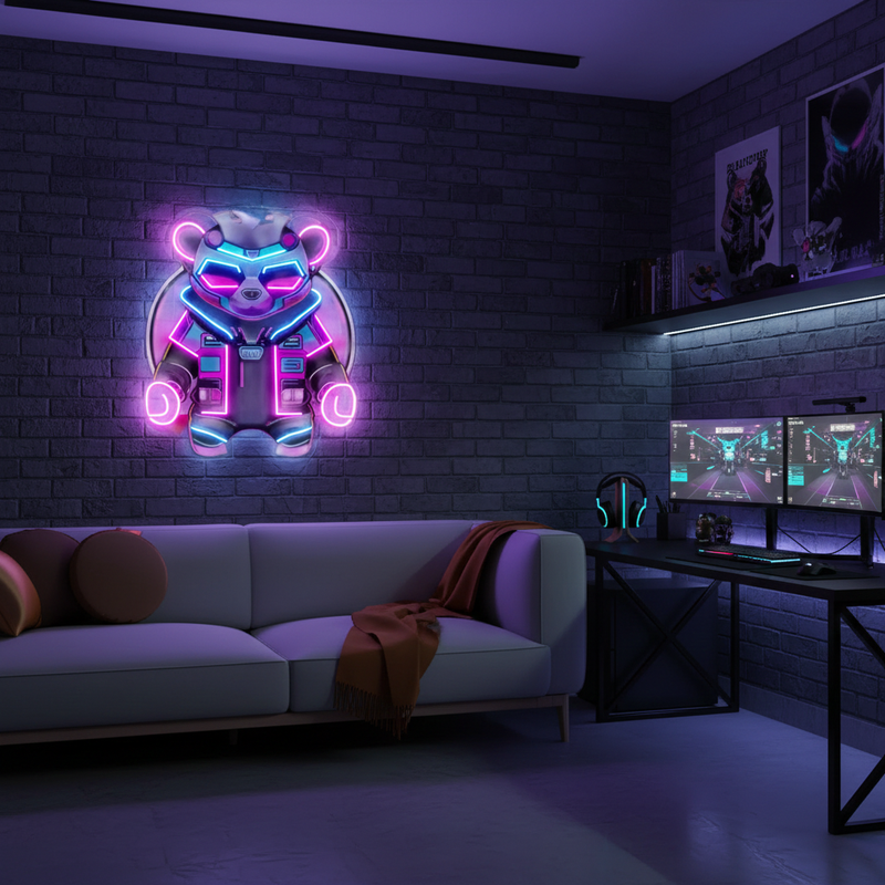 UV LED neon sign featuring Cyberpunk Panda design by Neon.Shop