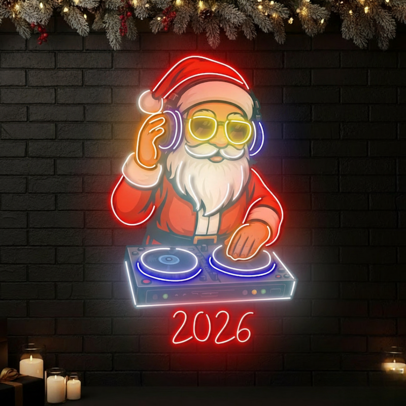 DJ Santa 2026 LED Neon Sign by Neon.Shop for Christmas and New Year décor