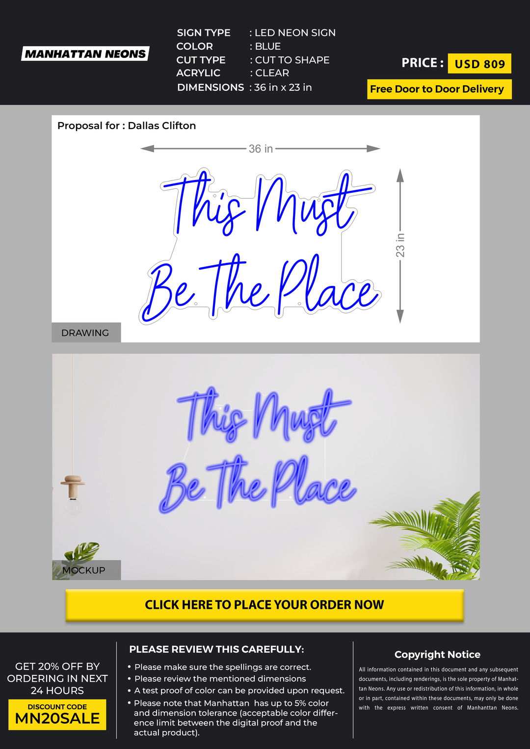 LED  Neon Sign for Dallas Clifton