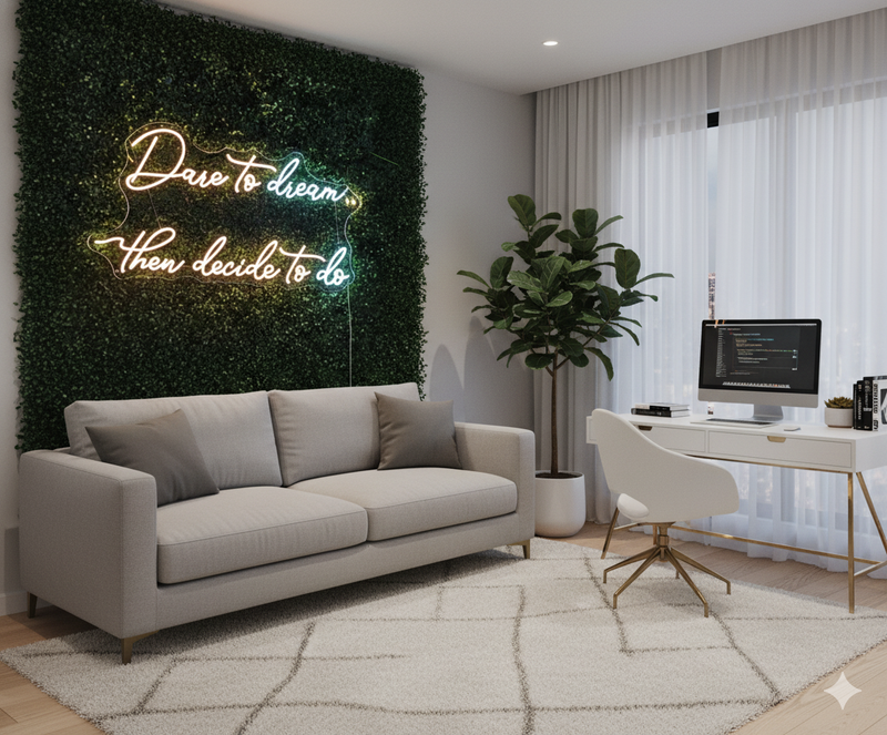 Dare To Dream, Then Decide To Do neon sign glowing with vibrant LED colors by Neon.Shop