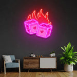 Dice Love UV Art LED neon sign with heart and dice-inspired illustration glowing in vibrant colors by Neon.Shop