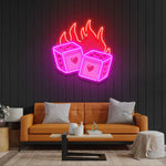 Dice Love UV Art LED neon sign with heart and dice-inspired illustration glowing in vibrant colors by Neon.Shop