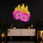 Dice Love UV Art LED neon sign with heart and dice-inspired illustration glowing in vibrant colors by Neon.Shop
