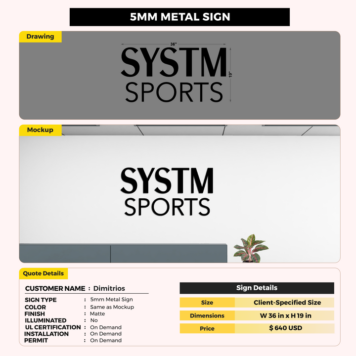 5MM Metal Sign For Dimitrios