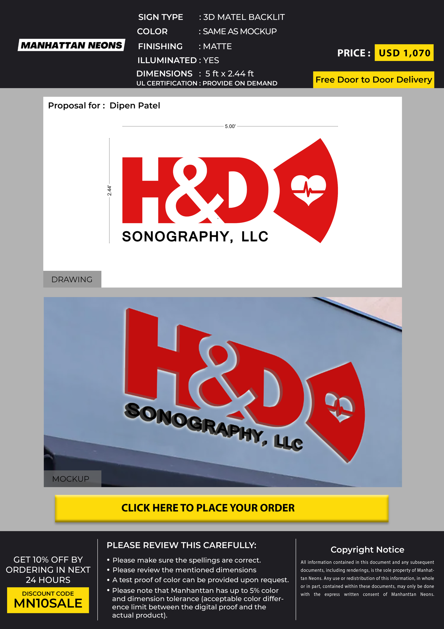3D Metal Backlit Sing for Dipen Patel