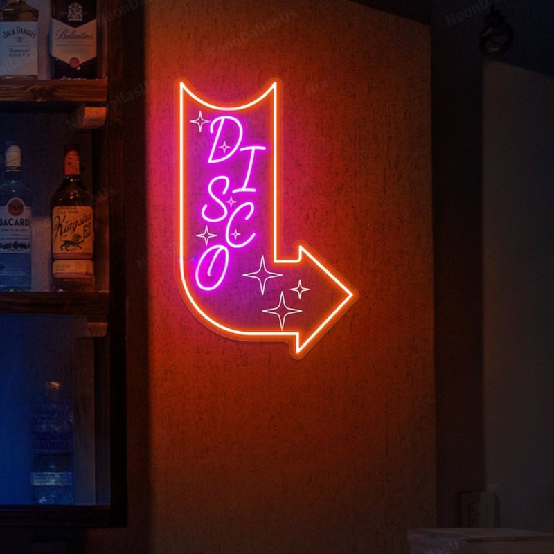 Bright Disco with Arrow LED neon Sign  by Neon.Shop for nightclubs and events