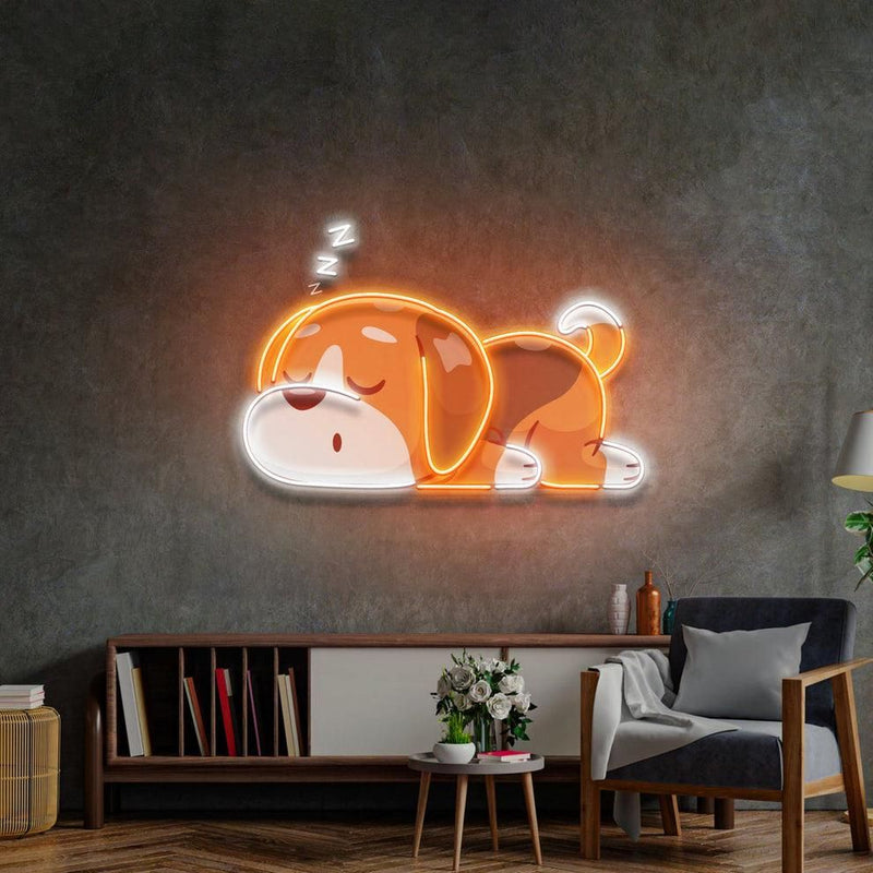 UV LED neon sign featuring Dog Falling Asleep design by Neon.Shop