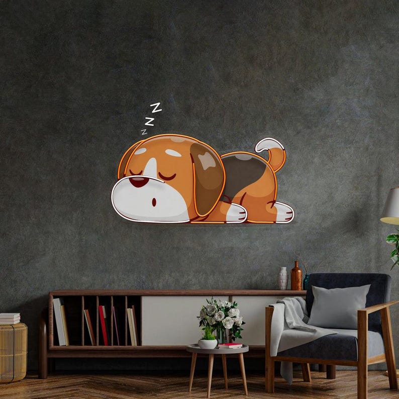 UV LED neon sign featuring Dog Falling Asleep design by Neon.Shop