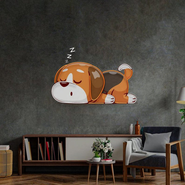 UV LED neon sign featuring Dog Falling Asleep design by Neon.Shop