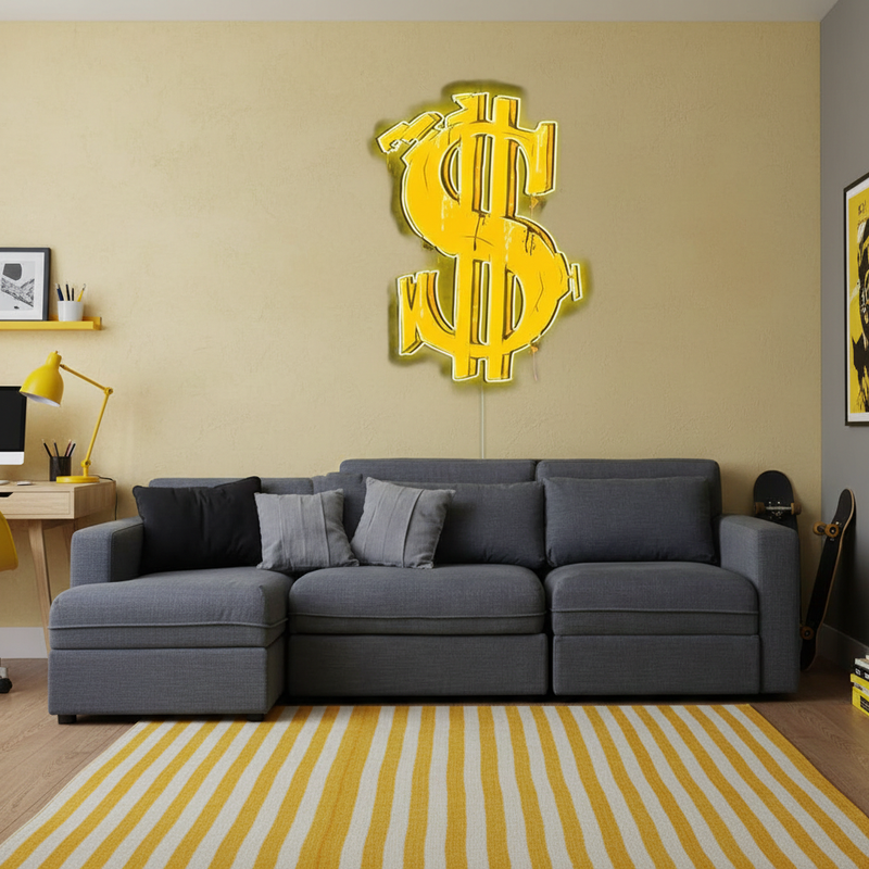 Dollar Sign Graffiti UV Art LED Neon Sign with colorful UV art glow, urban LED wall décor by Neon.Shop