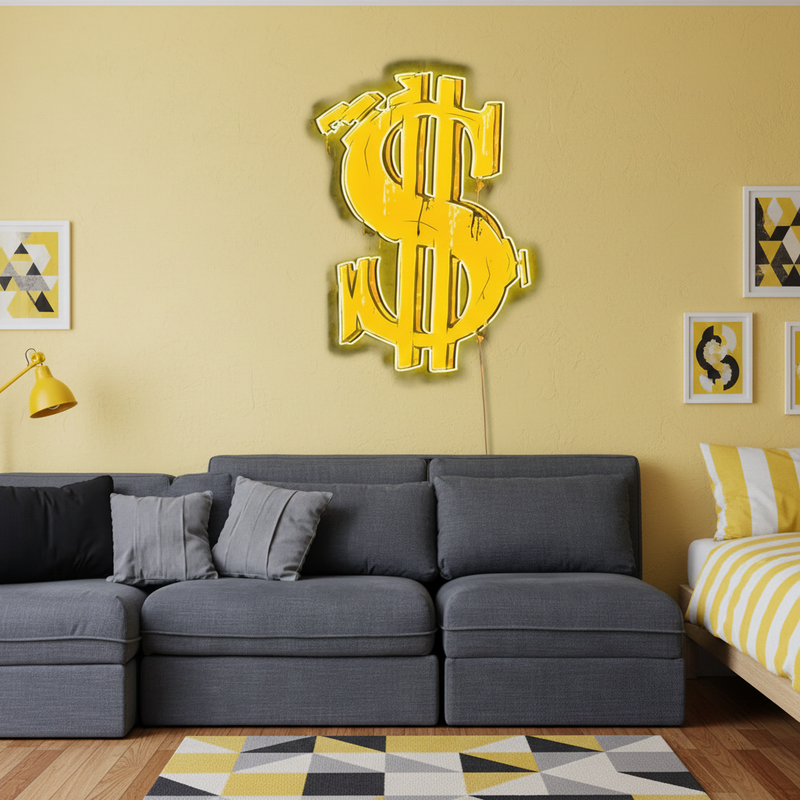 Dollar Sign Graffiti UV Art LED Neon Sign with colorful UV art glow, urban LED wall décor by Neon.Shop