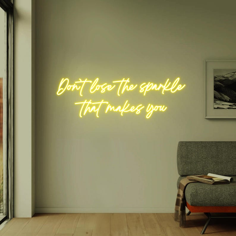 Don’t Lose the Sparkle That Makes You” Inspirational Neon Sign by Neon.Shop – bright LED quote décor for positivity and stylish interiors
