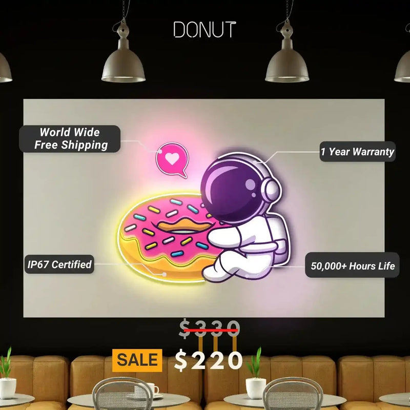Donut Astronaut UV Light Neon Artwork  | Illuminate Your Space