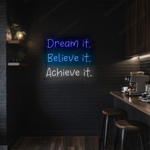 Dream It Believe It Achieve It” Motivational LED Neon Sign by Neon.Shop – bright wall décor for inspiration and modern interiors