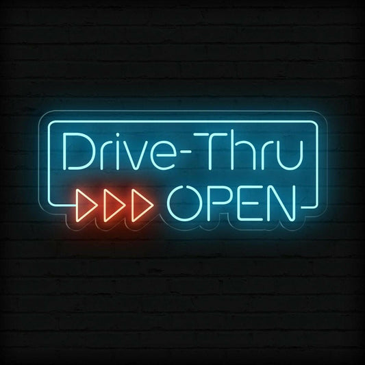 LED Drive-Thru Open neon sign by Neon.Shop for fast-food and café drive-thru lanes