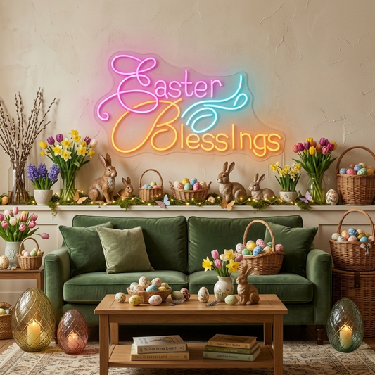 Easter Blessings LED Neon Sign glowing Easter message decoration by Neon.shop