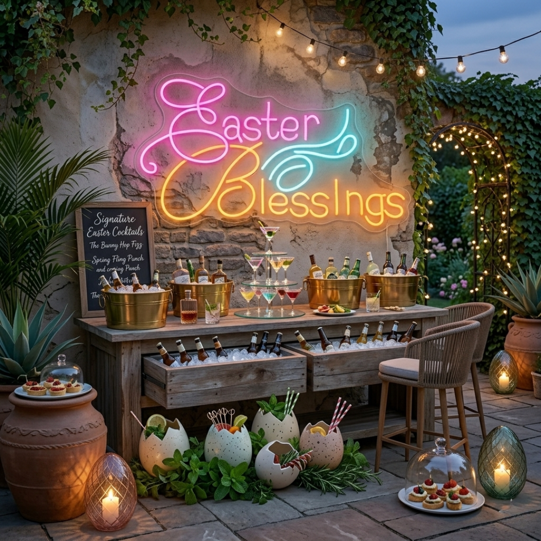 Easter Blessings LED Neon Sign glowing Easter message decoration by Neon.shop
