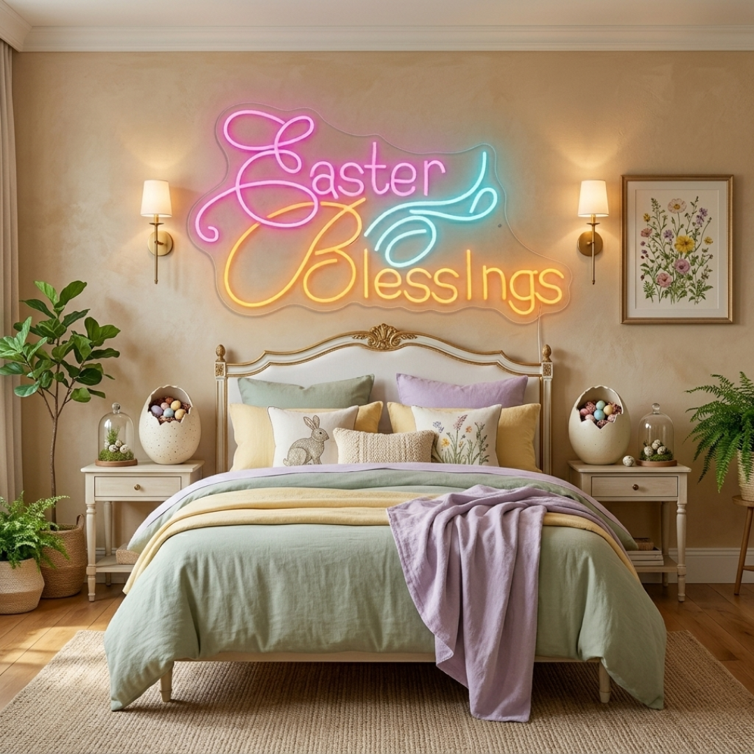 Easter Blessings LED Neon Sign glowing Easter message decoration by Neon.shop