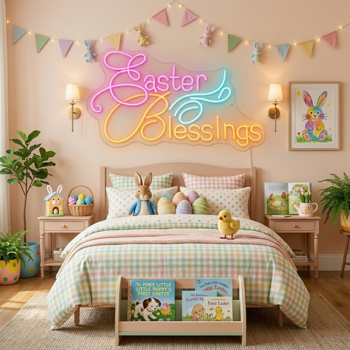 Easter Blessings LED Neon Sign glowing Easter message decoration by Neon.shop