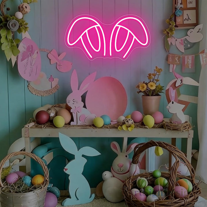 Easter Bunny Ears Neon Sign glowing LED wall decor by Neon.Shop