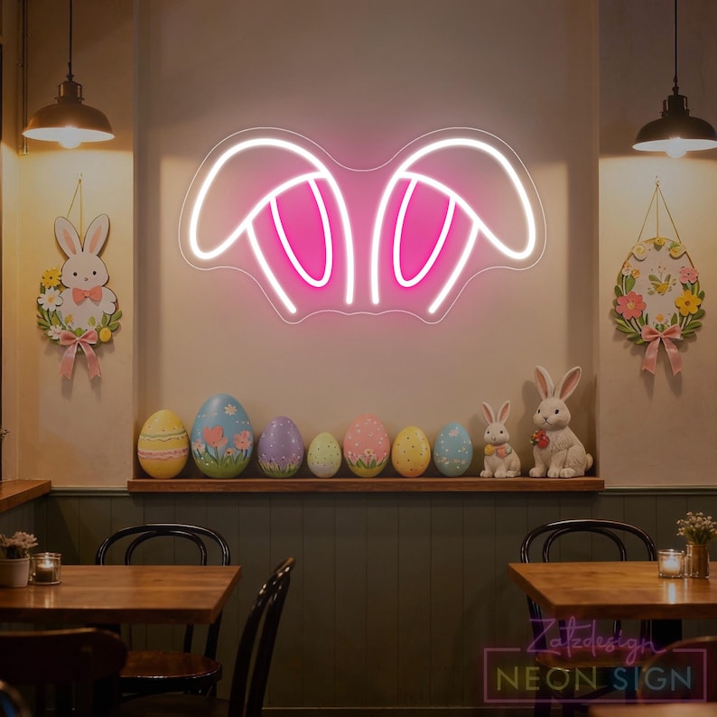 Easter Bunny Ears Neon Sign glowing LED wall decor by Neon.Shop