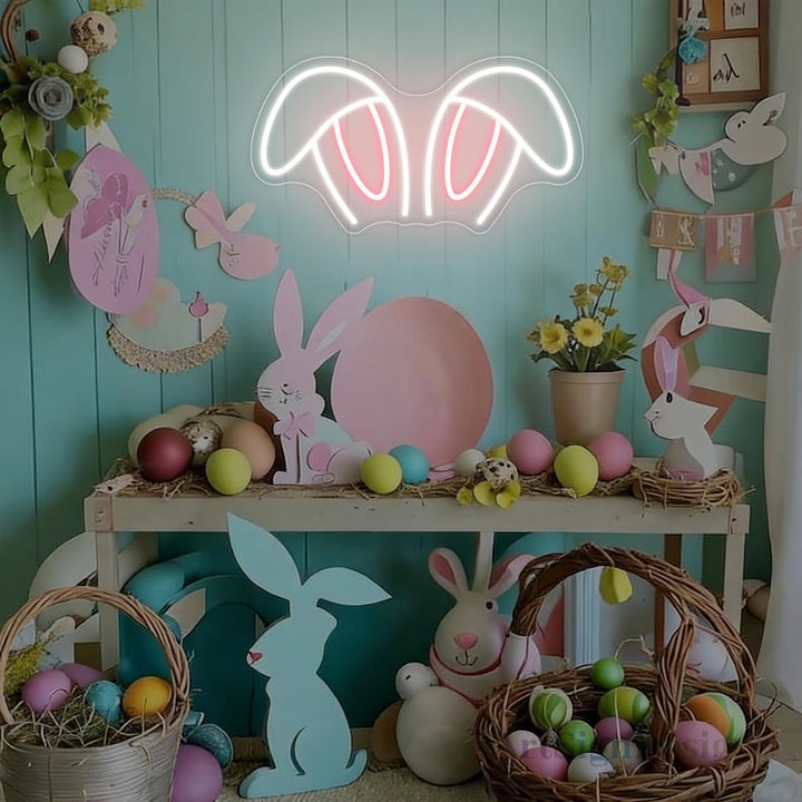 Easter Bunny Ears Neon Sign glowing LED wall decor by Neon.Shop