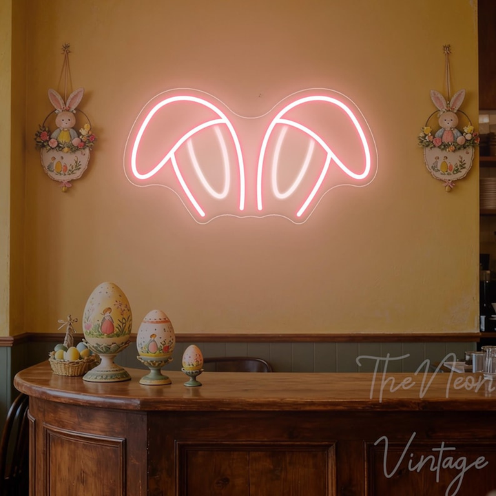 Easter Bunny Ears Neon Sign glowing LED wall decor by Neon.Shop