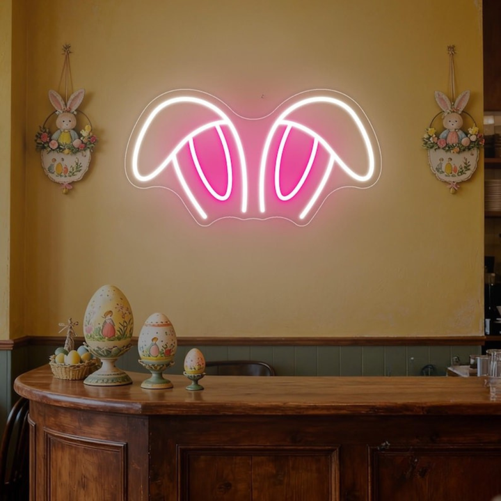 Easter Bunny Ears Neon Sign glowing LED wall decor by Neon.Shop