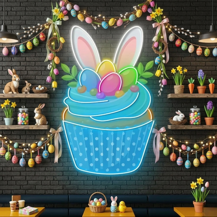 Easter Cake LED neon sign by Neon.Shop, featuring a colorful glowing cake design with festive Easter decorations