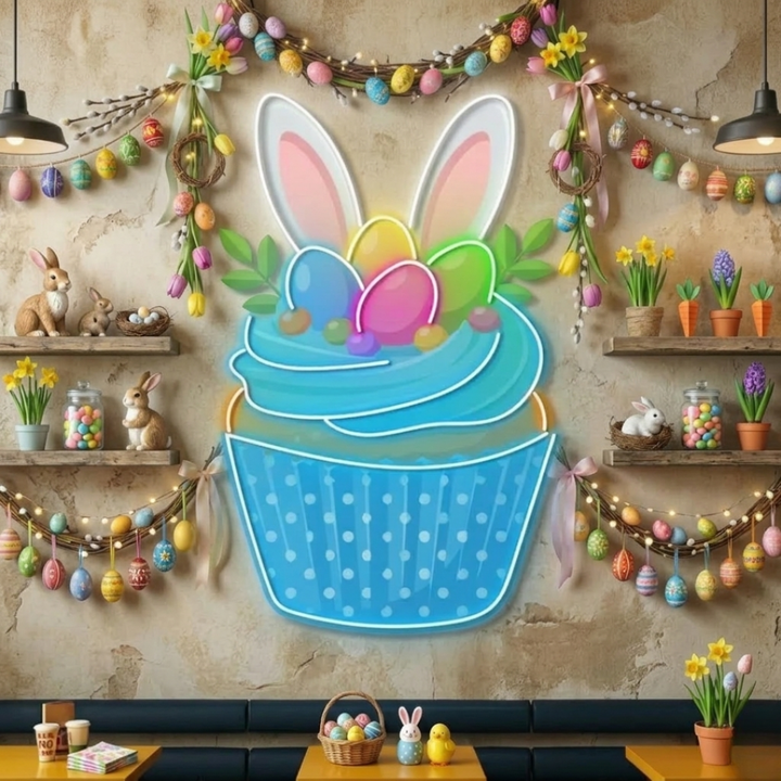 Easter Cake LED neon sign by Neon.Shop, featuring a colorful glowing cake design with festive Easter decorations