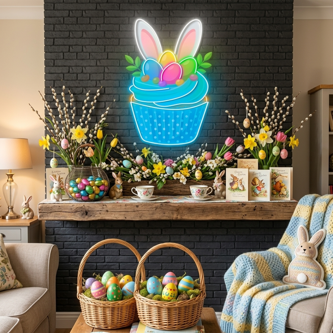 Easter Cake LED neon sign by Neon.Shop, featuring a colorful glowing cake design with festive Easter decorations