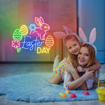 Easter Day LED neon sign glowing on wall with bright festive lettering for home decor, Easter parties, and shop displays by Neon.Shop.