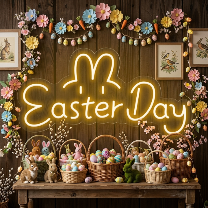Easter Day Neon Sign glowing LED wall décor by Neon.Shop