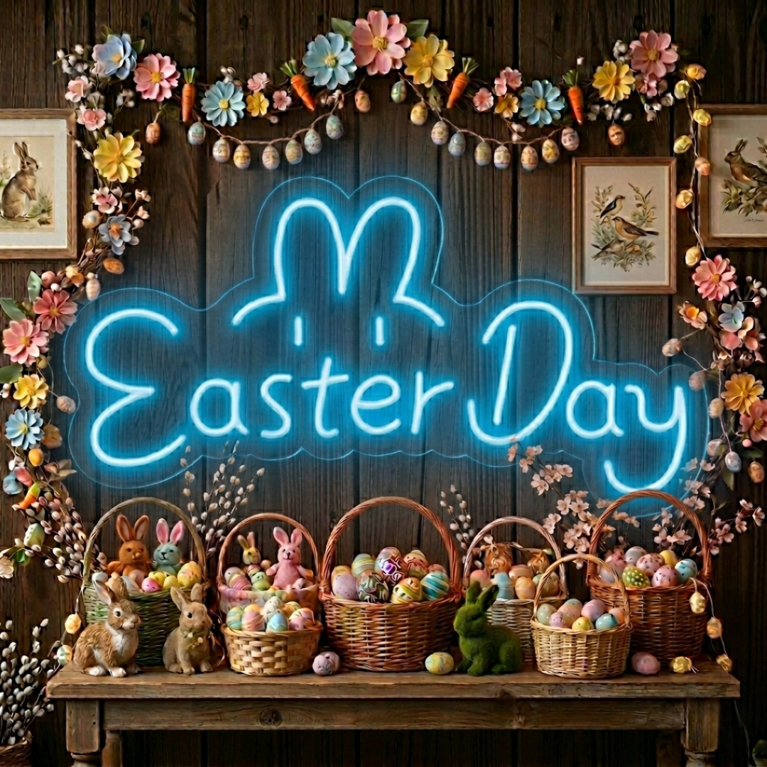 Easter Day Neon Sign glowing LED wall décor by Neon.Shop
