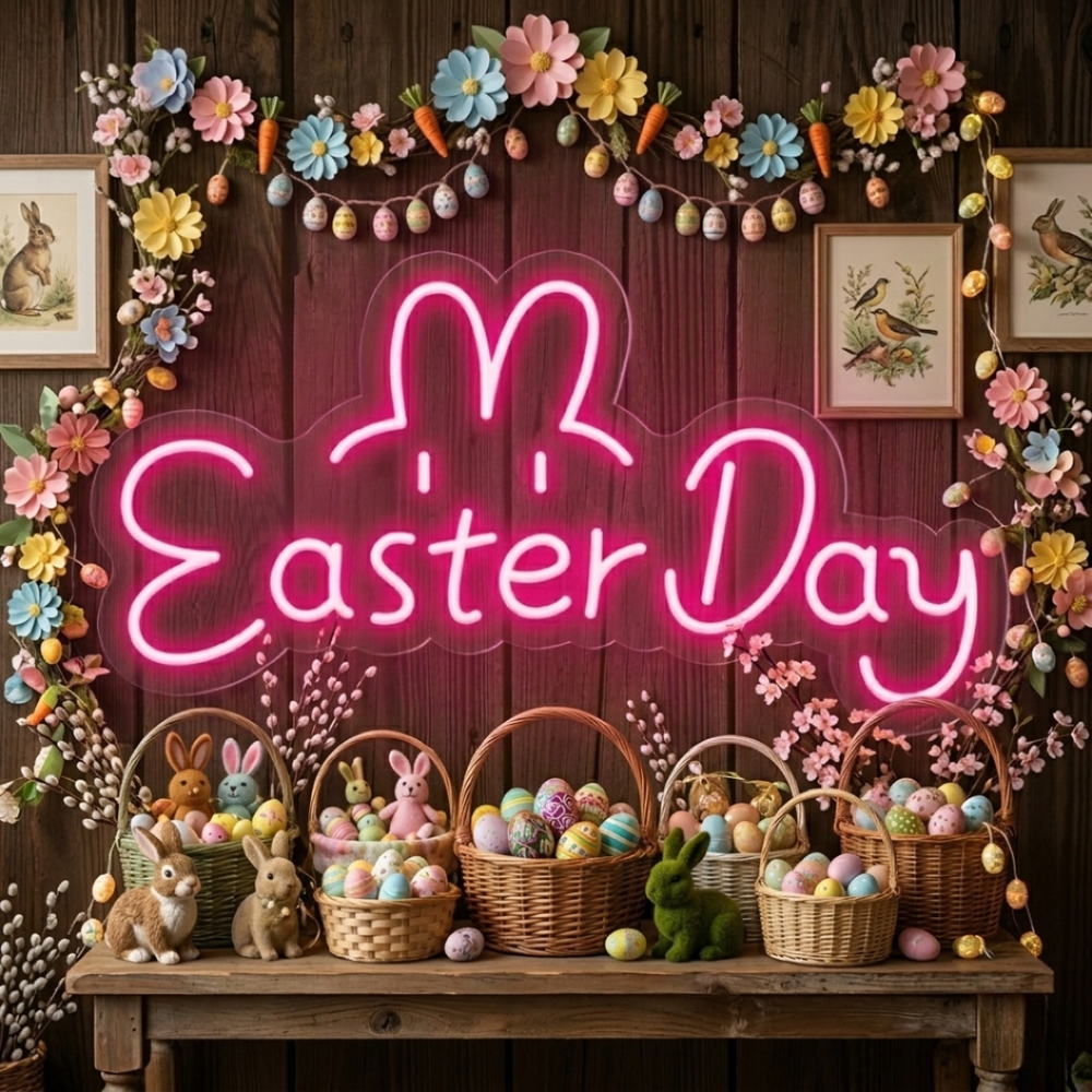 Easter Day Neon Sign glowing LED wall décor by Neon.Shop