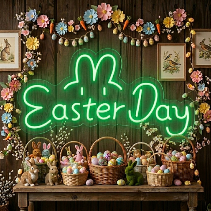 Easter Day Neon Sign glowing LED wall décor by Neon.Shop