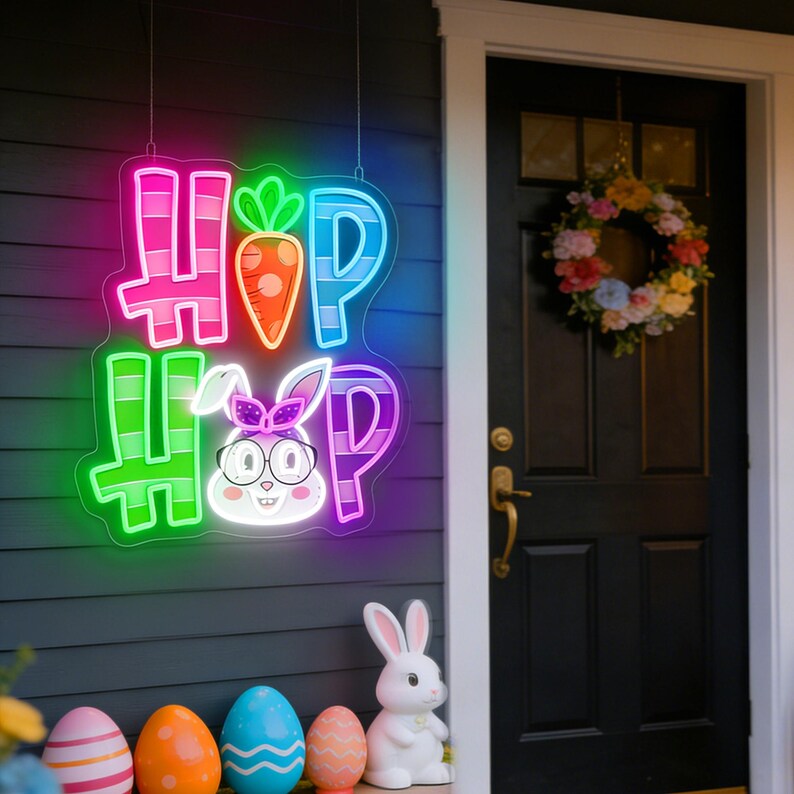 Easter Day Party LED neon sign glowing on wall by Neon.Shop