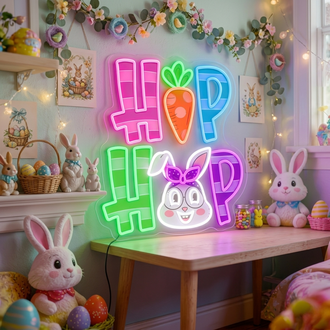 Easter Day Party LED neon sign glowing on wall by Neon.Shop