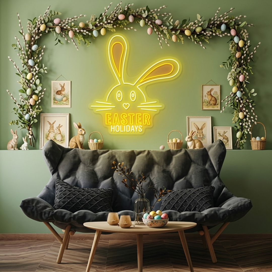 Easter Holidays LED Neon Sign glowing festive Easter message wall décor by Neon.shop