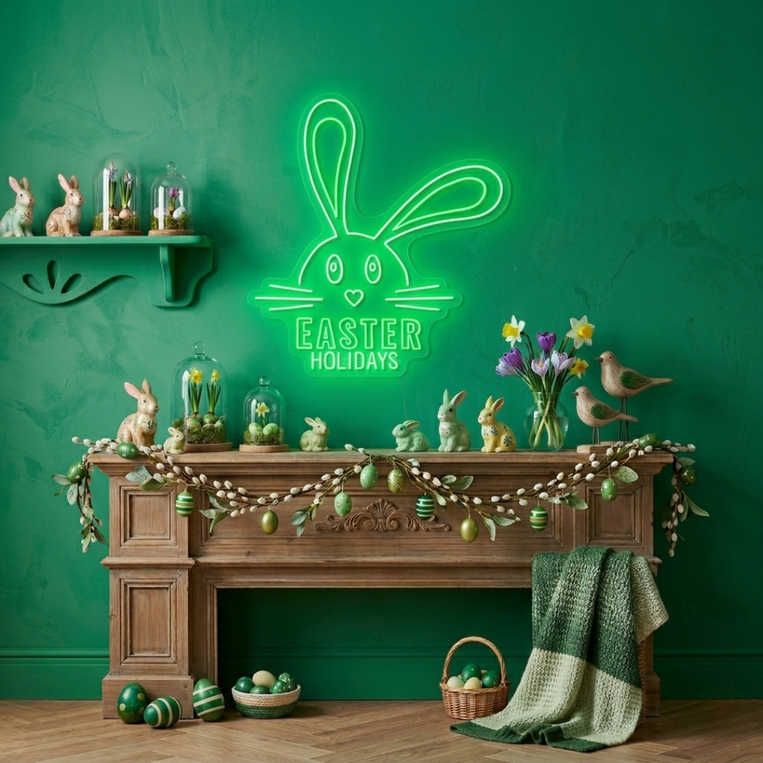 Easter Holidays LED Neon Sign glowing festive Easter message wall décor by Neon.shop
