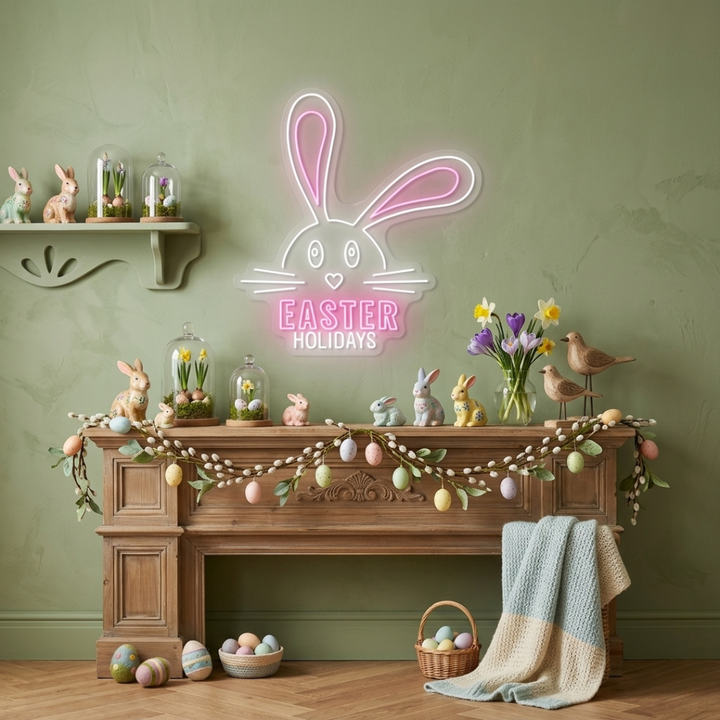 Easter Holidays LED Neon Sign glowing festive Easter message wall décor by Neon.shop
