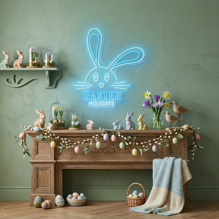 Easter Holidays LED Neon Sign glowing festive Easter message wall décor by Neon.shop