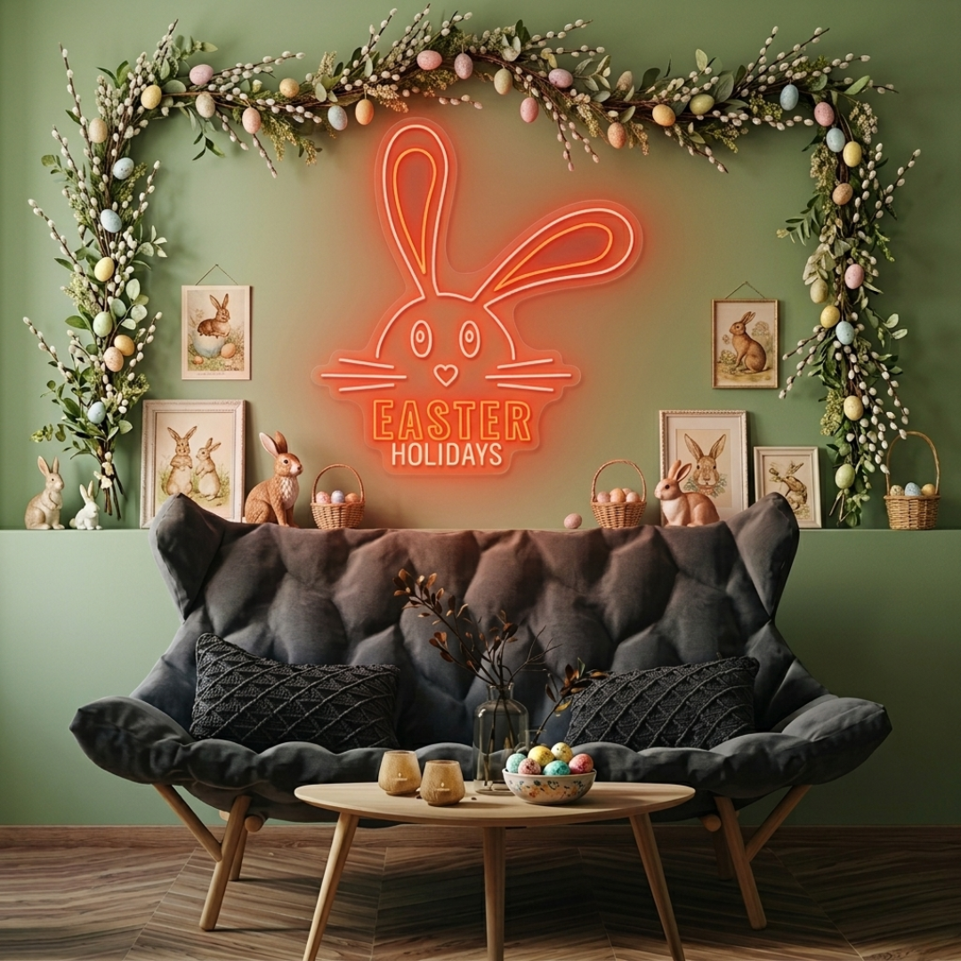 Easter Holidays LED Neon Sign glowing festive Easter message wall décor by Neon.shop