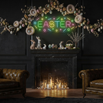 Easter LED neon sign glowing on wall for home decor, Easter parties, and shop displays, featuring colorful holiday-inspired illumination by Neon.Shop.