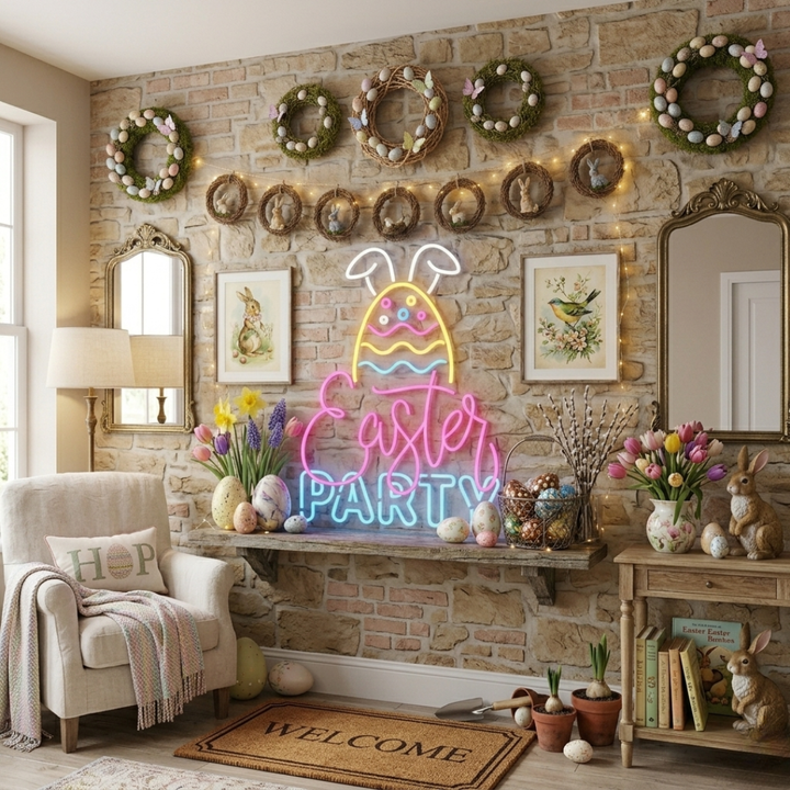 Easter Party LED Neon Sign glowing colorful festive Easter decoration by Neon.shop