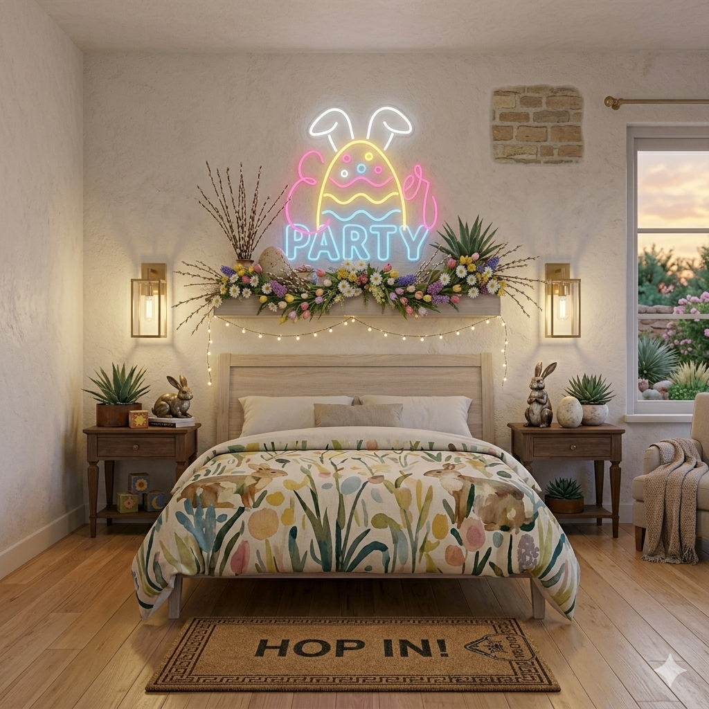 Easter Party LED Neon Sign glowing colorful festive Easter decoration by Neon.shop