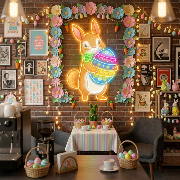Easter Squirrel Neon Sign glowing LED wall decor by Neon.Shop